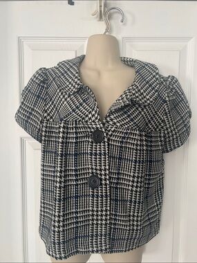 6 degrees Black and White Houndstooth Short Sleeve Blazer